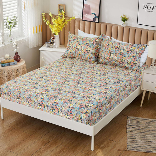 Juego De Cama Vintage Con Flores Coloridas, Tamaño Queen, 4