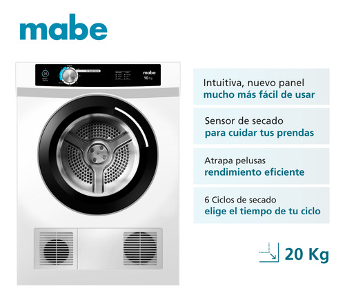 Secadora Carga Frontal Eléctrica 10kg Mabe Sem010vbcl0 Blanco