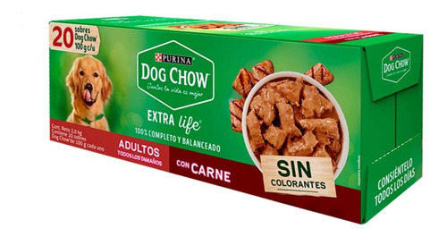 Sobres Para Perro Dog Chow 20pzas Adulto Extra Life Carne 