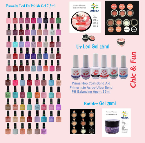 Kit 12 Esmaltes Gel 7.5ml Chic & Fun Unhas Uv Led