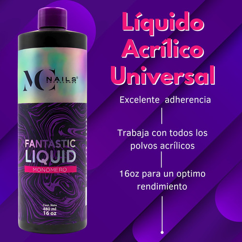 Monómero 16oz. Liquid Fantastic Acrílico Uñas. Mc Excellence