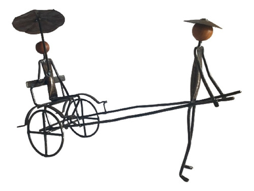 Escultura Homem Levado Em Carroça Ferro Ferrugem Obra De Art