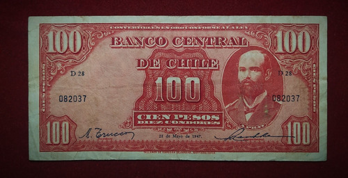 Billete 100 Pesos Chile 1947 Pick 105 A.7 (Usado)