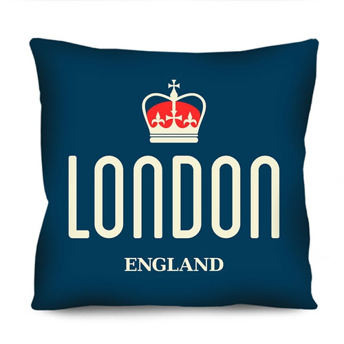 Capa De Almofada Azul Londres London 42cm Decoração Sofá R3