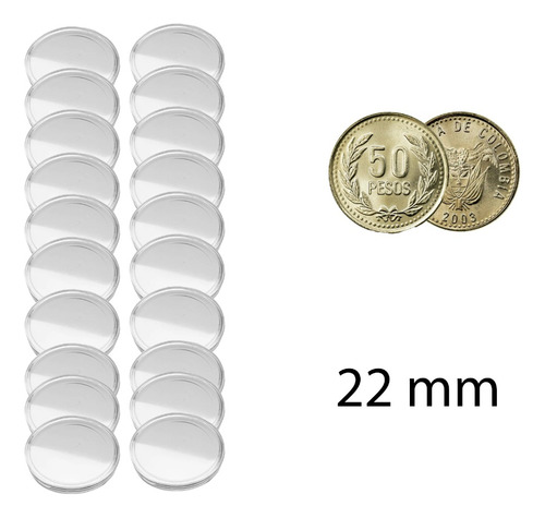 20 Cápsulas Para Monedas Tamaño 22 Mm