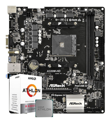 Kit Gamer Placa Mãe A320m Hd + Processador Athlon 200ge Amd