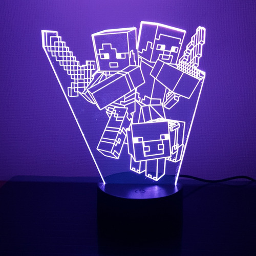 Imagen 4 de 11 de Lámpara Mesa 3d Minecraft Base Negra