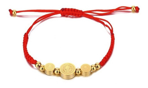 Pulsera Manilla Mujer Hilo Rojo Dije San Benito En Acero