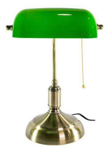 Imagen 2 de 5 de Lámpara Banquero Curva Dorada Y Verde Cadena E27 220v