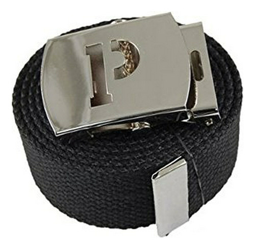 Cinturón Militar Negro Con Hebilla Plateada 60''