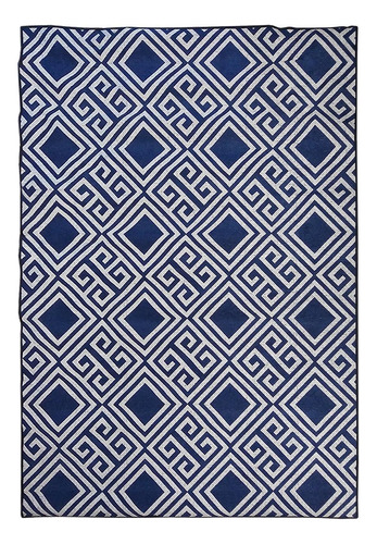 Tapete Sala Decorativo 50x100 Cm Geometrico Grego Azul