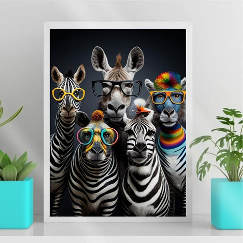 Quadro Zebras Modernas Divertidas De Óculos 24x18cm