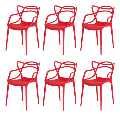 Kit 6 Cadeiras Allegra Preta Cor Vermelho