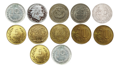 12 Monedas Colombia 10 20 50 Centavos 5 20 Pesos + Regalo