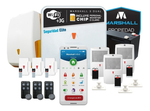 Kit Alarma Inalámbrica Marshall 3 Doble Discador Gsm 3g Y Wifi Aplicación Para Celular Marshall App Alarma Domiciliaria