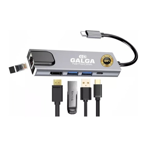 Adaptador Usb C Hub 5 En 1 Hdmi 4k/1tipoc/2usb 3.0/1rj45lan