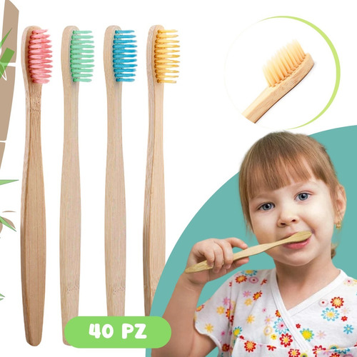  40 Pzas Cepillo De Dientes Ecológico De Bambú  Niños