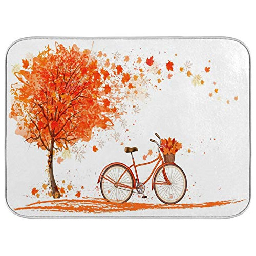 Mantel De Secado De Platos Árbol De Otoño Y Bicicleta...