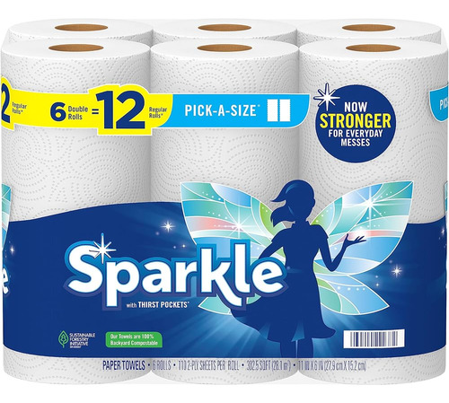 Sparkle® Pick-a-size® Toallas De Papel, 6 Rollos Dobles = 12