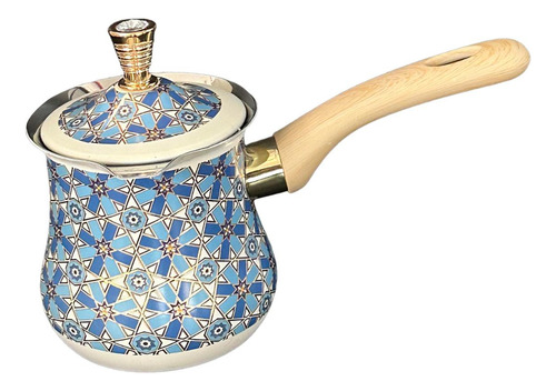 Cafetera Turca De Acero Inoxidable, Olla 900 Ml Patrón Azul