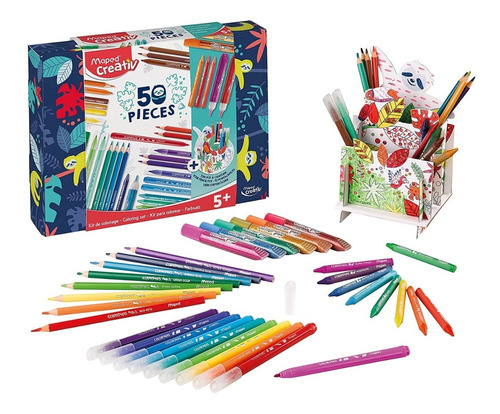 Kit Colorear Maped 50 Piezas Dibujar Glitter + Portalápices