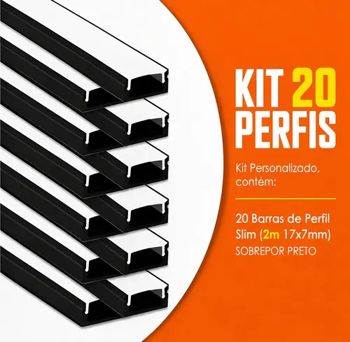 Kit 20 Perfil Slim 2 Metros Sobrepor Fita Led Barra Aluminio Cor ...