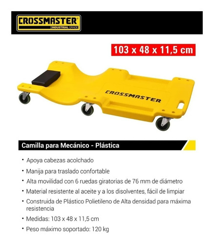 Imagen 2 de 3 de Camilla Mecanico Taller Carrito Plastico Ruedas Crossmaster