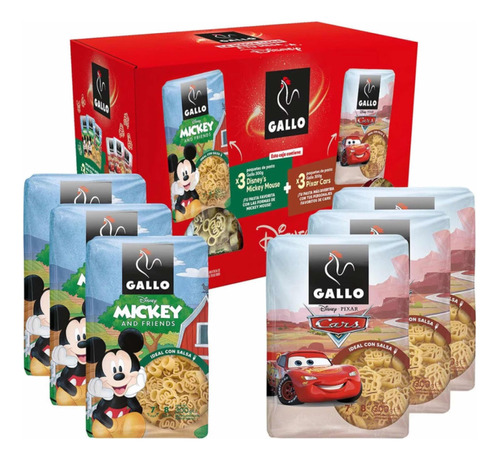 Pasta Spaguetti Disney Cars Y Mickey Mouse Caja Con 6 Sobres