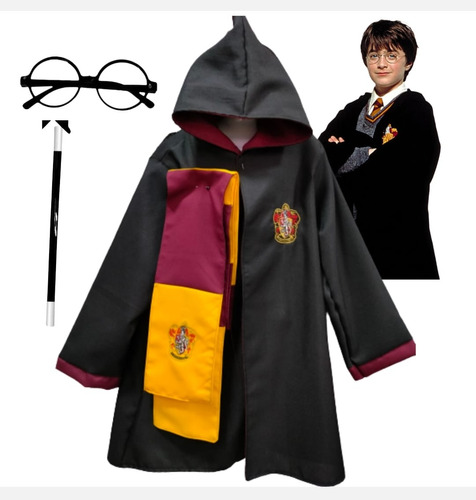  Disfraz Capa Bufanda Harry Potter Cosplay Niños + Lentes+ Varita.