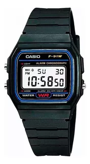 Reloj pulsera Casio Collection F-91WG-9QDF-SC de cuerpo color negro, digital, para hombre, fondo gris, con correa de resina color negro, dial negro, minutero/segundero negro, bisel color negro y hebil