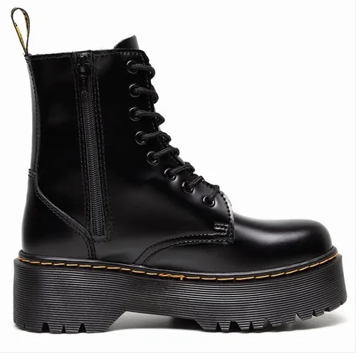 Botas Martin De Piel De Ca a Alta Con Suela Gruesa 5cm Cuotas