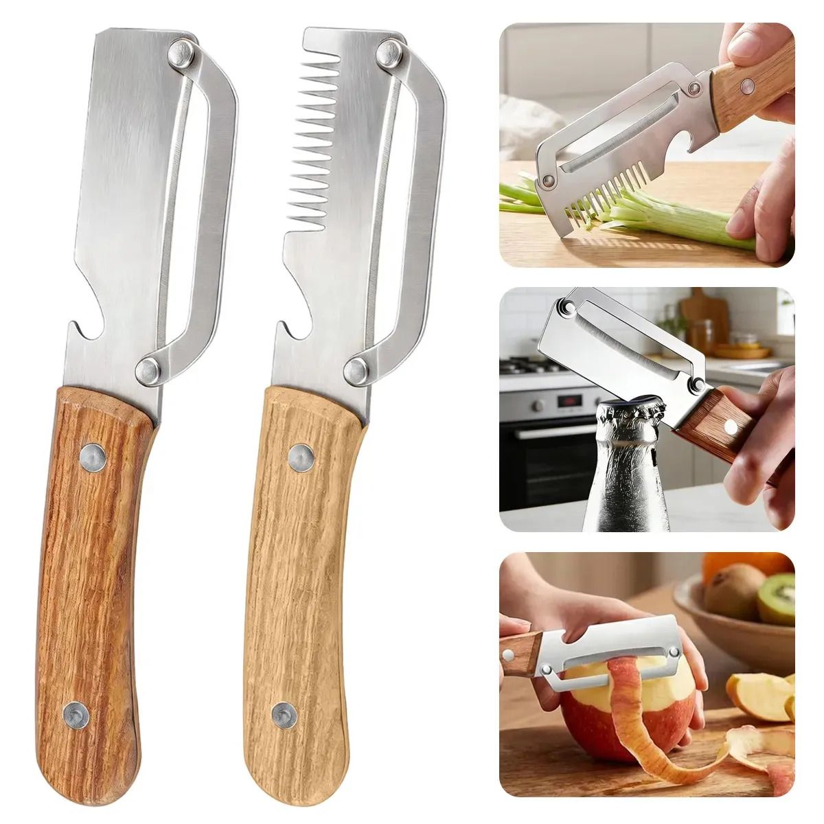 Lumingke 2pzs Multiuso Pelador De Verduras Con Abrebotellas Herramienta De Cocina Para Pelar Frutas, Calabazas, Papas, Zanahorias Y Verduras,Regalo Para Día Padre