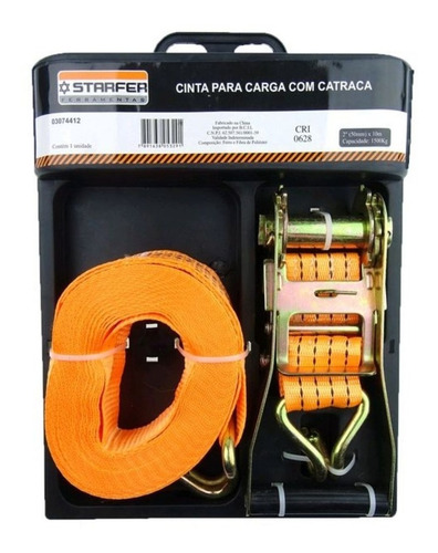 Cinta De Carga Com Catraca Para Amarração 50mm X 10m Starfer Cor Laranja
