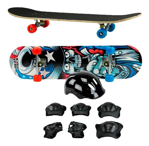 Skate Infantil Com Kit De Proteção Completo Estampa Colorido