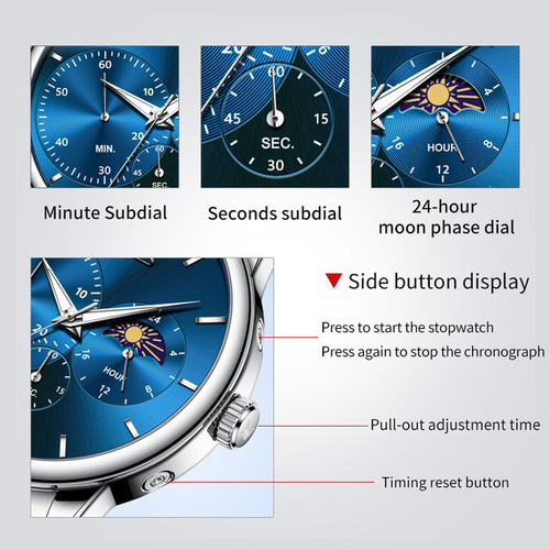 Reloj De Cuarzo Luminoso De Lujo Olevs Moon Phase