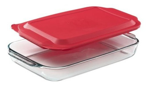 Pyrex 48qt Plato De Horno Oblongo Con Tapa Roja