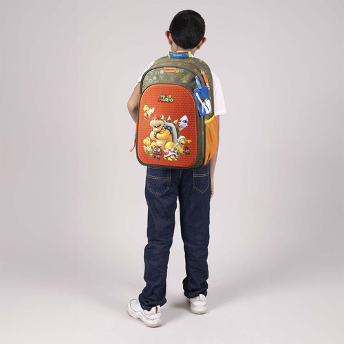 Mochila Grande Escolar Chenson Super Mario Thorin Bowser Para Niño Primaria Color Verde Diseño De La Tela Termoformado