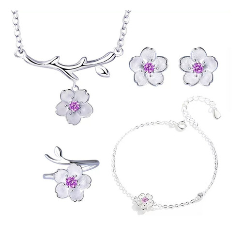 Set Collar Para Dama Sakura Flor Elegante Y Delicada
