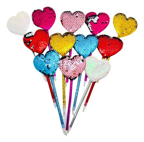 12 Plumas Corazon Lentejuela, San Valentin. Amor Y Amistad 