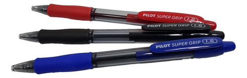 Caneta Super Grip Pilot 1.6 Mm Esferográfica Kit C/ 3 Cores Cor da tinta Azul, Preto e Vermelho