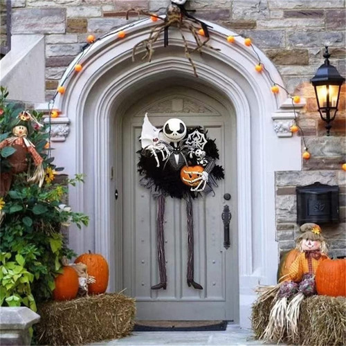 Jack Wreath Skellington Corona De Halloween Puerta Delantera