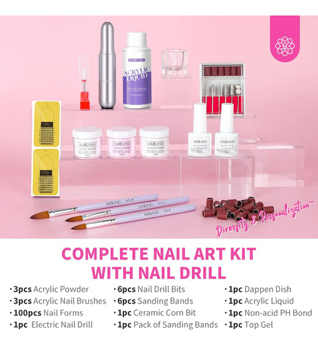 Saviland Kit De Uñas Acrílicas Con Taladro: Kit Profesional