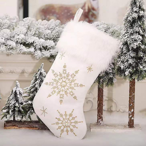 Adornos Navideños Cortos Blancos Con Copos De Nieve Bordados