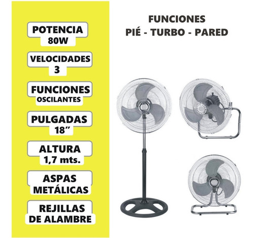 Ventilador 3 en 1 Kanji KJH-FH1209 turbo negro con 3 palas de metal, 18" de diámetro 220 V