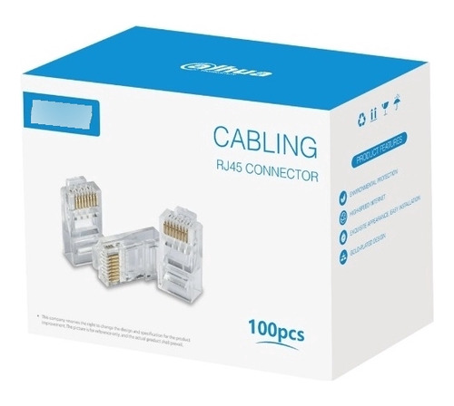 Pack 100 Fichas Conector Rj45 Dahua Cat6 Para Cables De Red