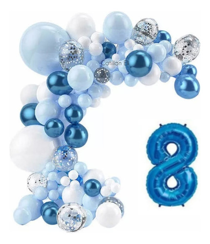 Arco Organico Globos Azul Celeste Blanco Confetti Numero