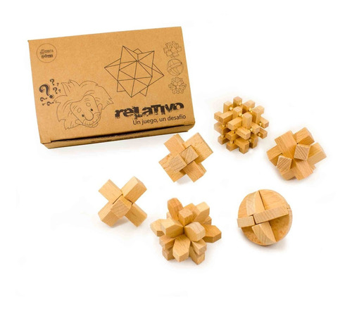 Relativo - Juego De Ingenio De Madera - Caja Con 6 Juegos