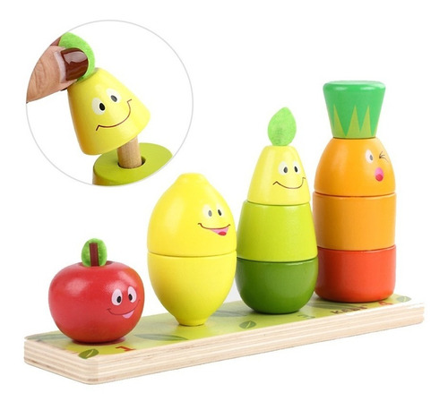 Juego De Madera De Encastre Figuras De Frutas O Verduras