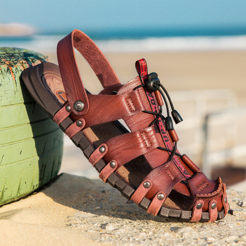 Sandalias De Playa Casuales De Cuero Con Punta Cerrada Para