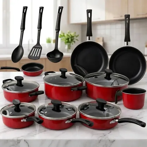 Jogo De Panelas 13 Peças Antiaderente Kit Cozinha Completa Vermel...